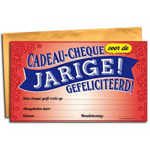 Cadeau Cheque Jarige gefeliciteerd
