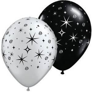 Ballonnen Sparkles zilver en zwart 6 stuks