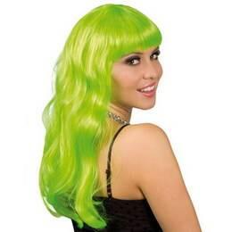 Pruik lang haar met pony groen
