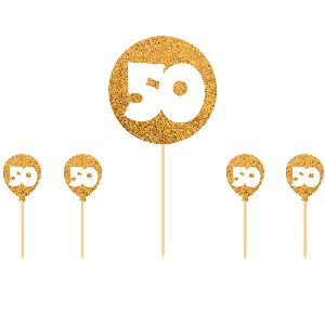Taart versiering 50 jaar glitter goud